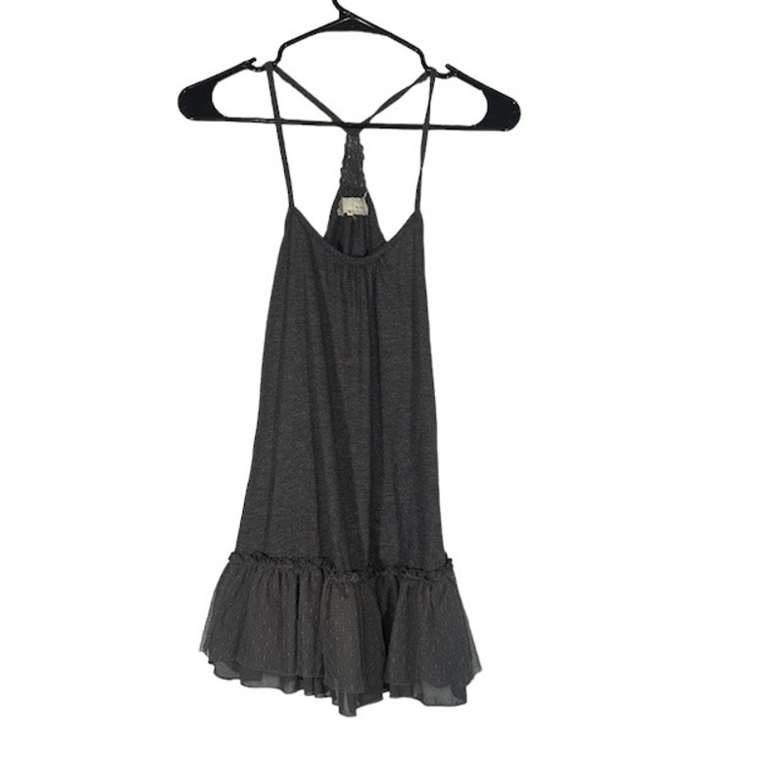 A'reve Gray Ruffle Tulle Trim Crochet Racerback Sleeveless Blouse Women Sz S