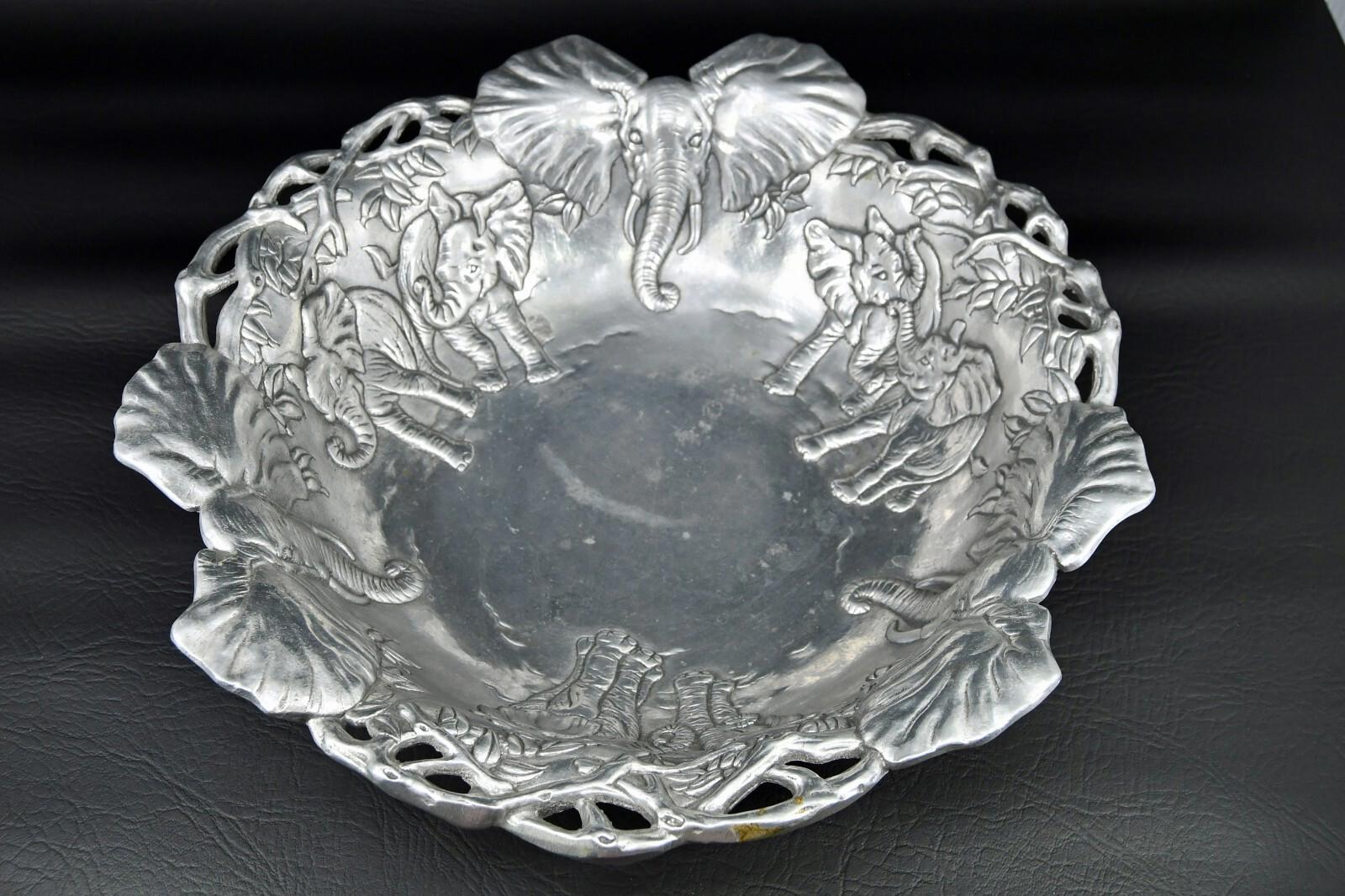 Vintage Arthur Court 1990s Safari Elephant Aluminum Large 14 Round Serving Bowl