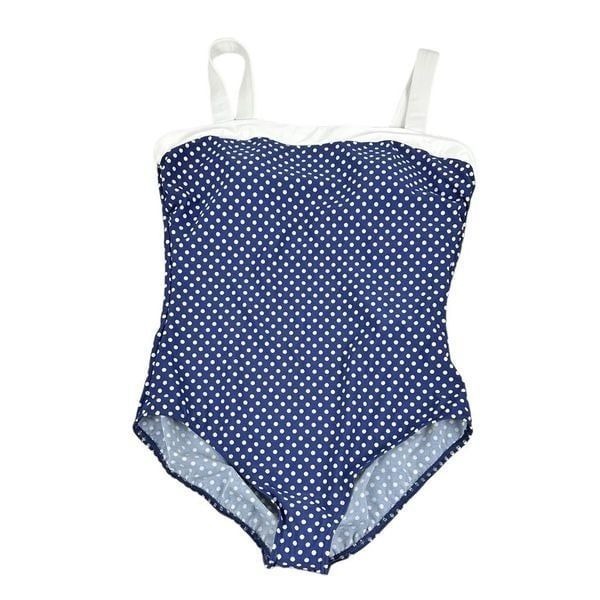 Miraclesuit Miracle Polka Dot One-Piece Swim Suit Size 18 Navy & White NEW