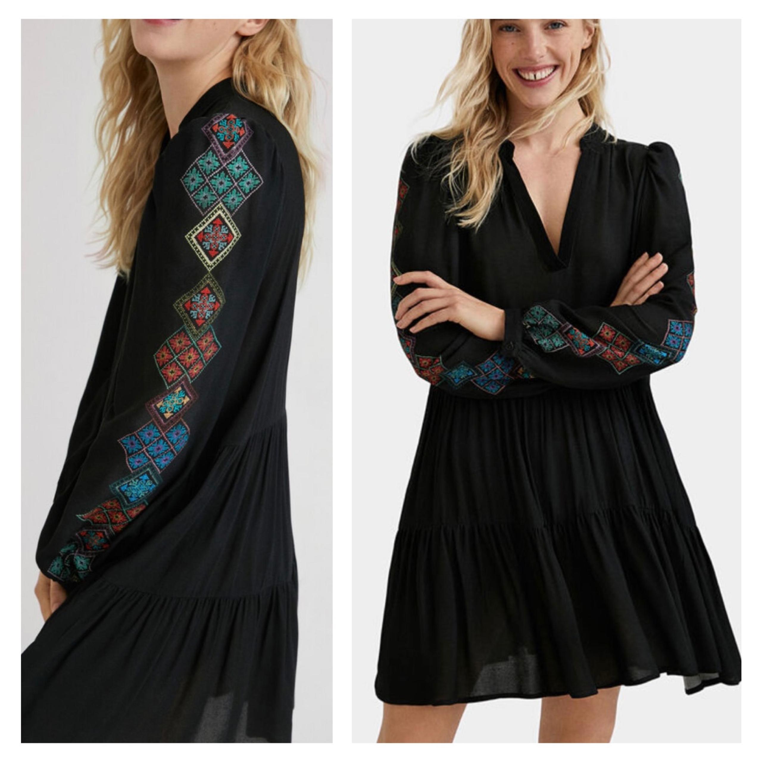 NWT Desigual Calendula Ethnic Sleeve Dress Small Boho Embroidery Print Tiered