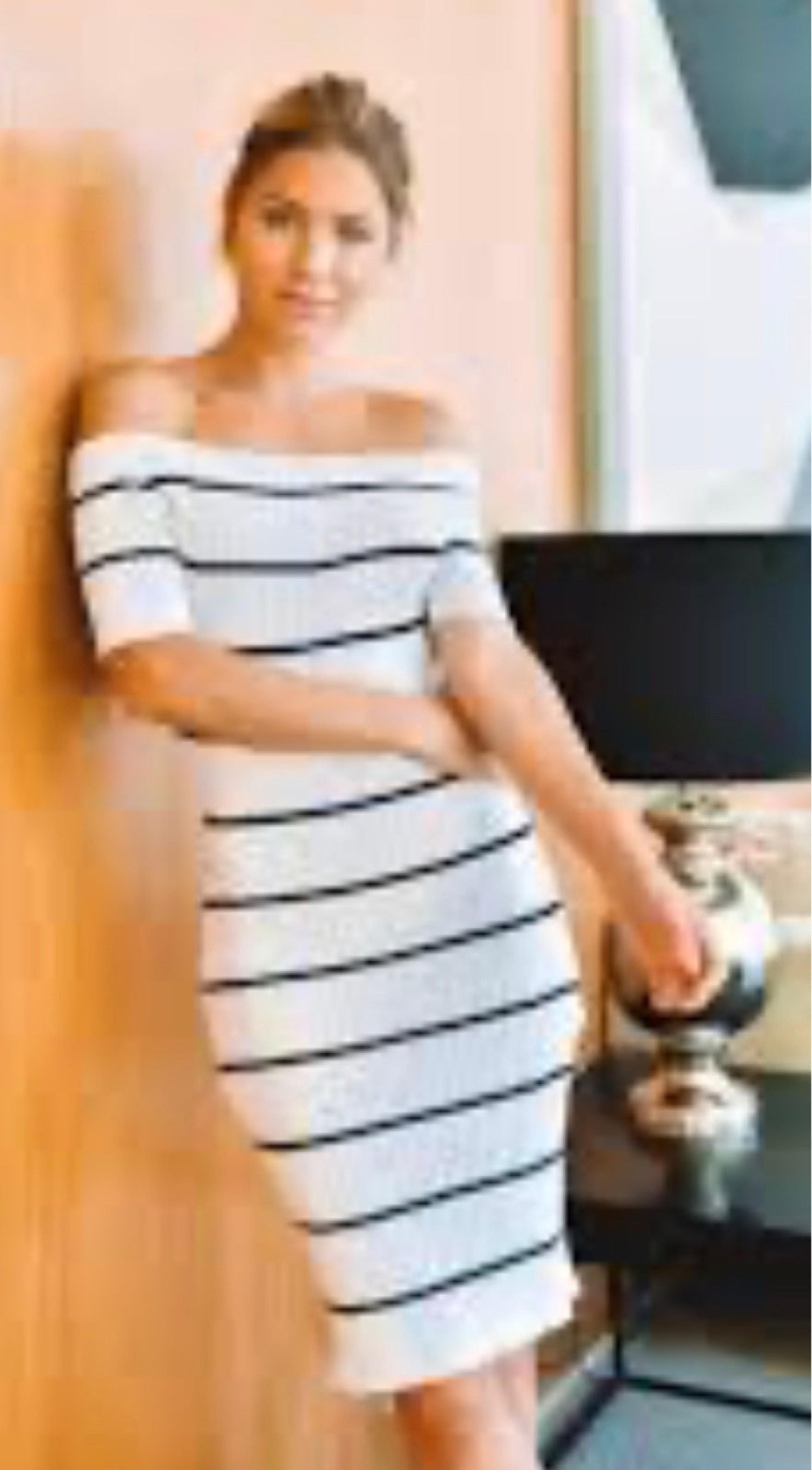 Hot & Delicious off the shoulder striped Blush pink /black sweater dress  M/L.