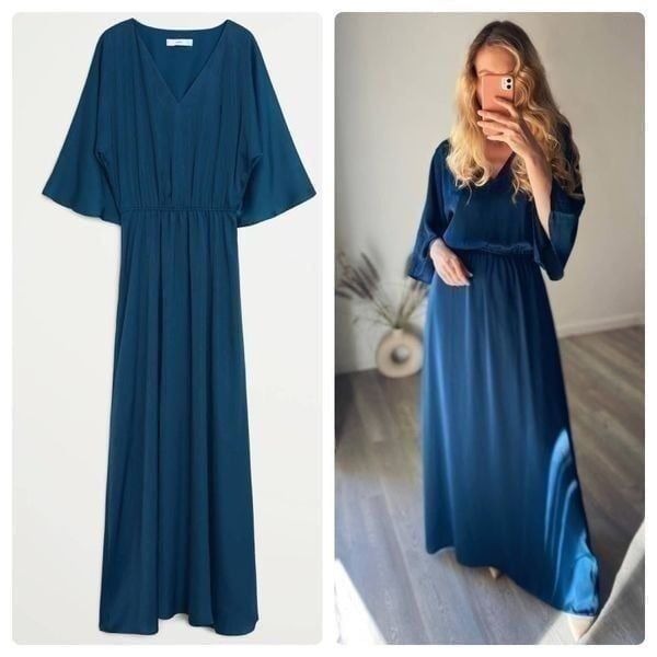 Mango Plunge Dress Long V-Neck