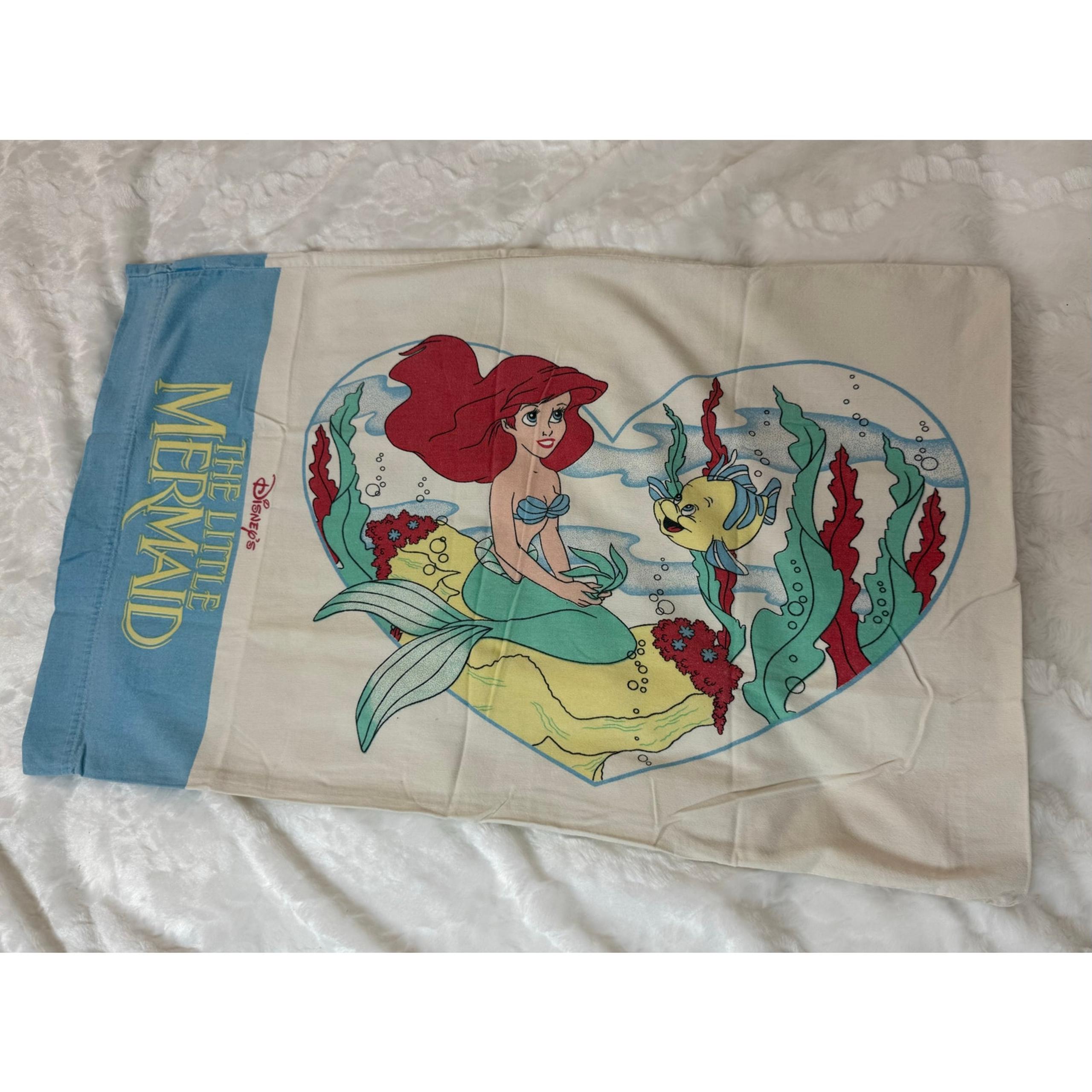 Vintage 90’s Disney The Little Mermaid Pillow Case Single Standard Soft Flannel