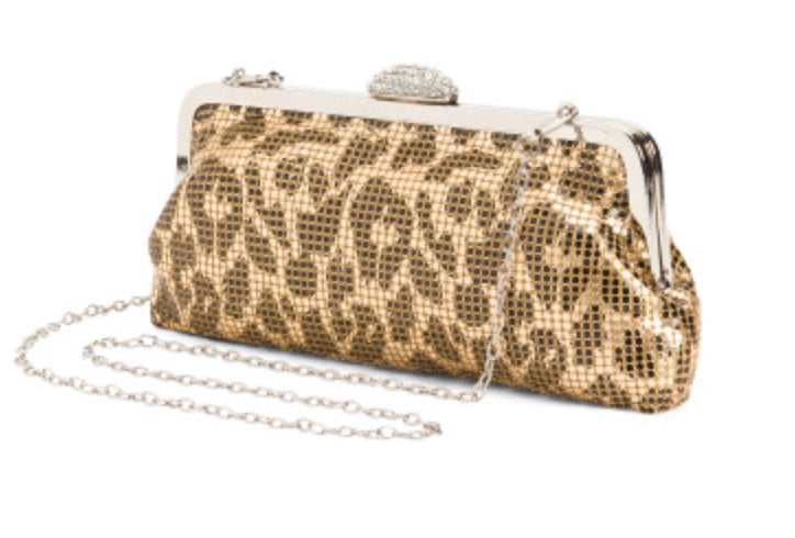 D’Margeaux leopard kiss lock clutch Gold