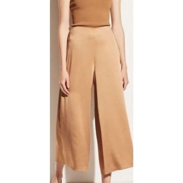 VINCE Satin Culotte Wide Leg Pants in Taupe NWOT Size 2