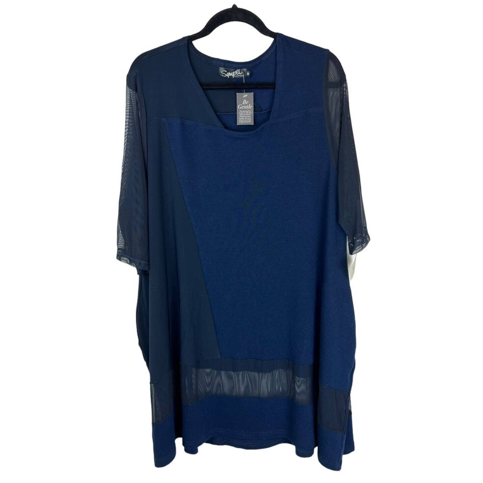 NEW Sympli Navy Blue Hidden Agenda Tunic Top 18 Mesh Draped Pockets Lagenlook
