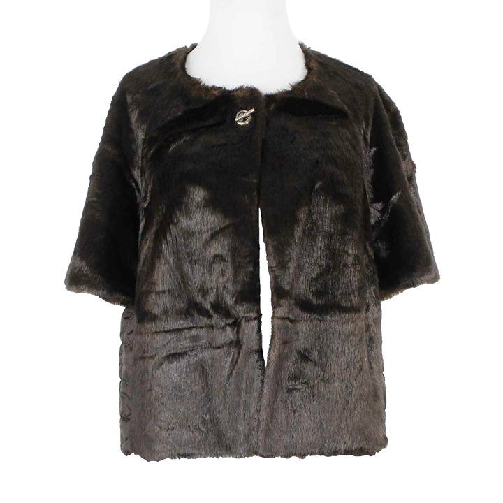 Chicos NEW 149 Sz 1 Brown Faux Fur Toggle Modacrylic Blend Poly Jacket