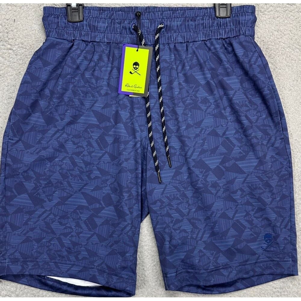 Robert Graham Shorts Mens Medium Club House Blue Geometric Golf Classic Fit NEW