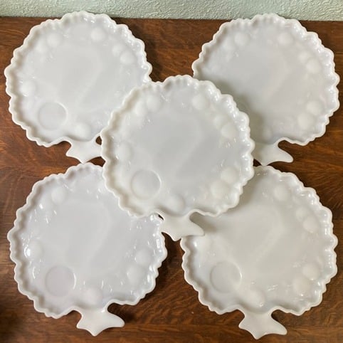 Vintage Hazel Atlas Milk Glass Orchard Apple Tree of Life Snack Plates Set of 5