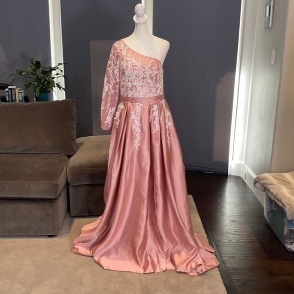 Women’s Dusty Pink One Shoulder Full Length Prom Party Dress Size M **READ**