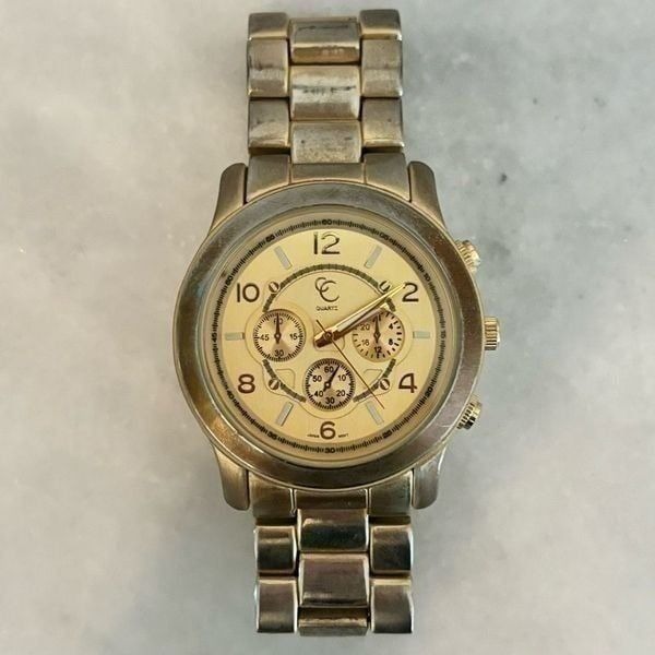 CC Quartz Impressive Faux Chrono Gold Tone Watch