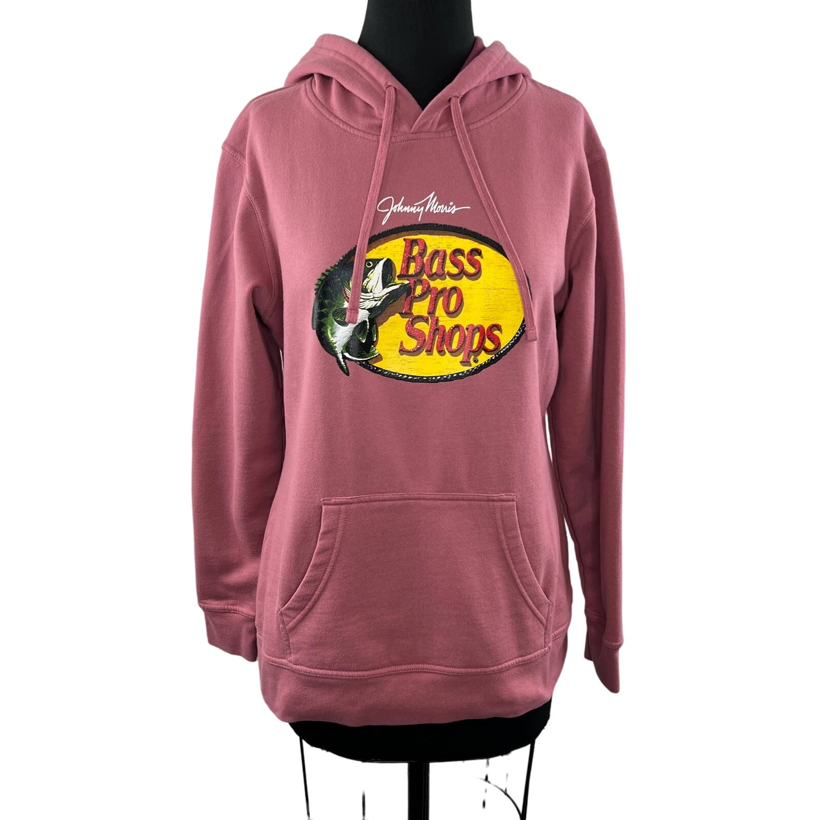 Bass Pro Shop Johnny Morris Pink Cotton-Poly Fleece Pullover Hoodie Sweatshirt M
