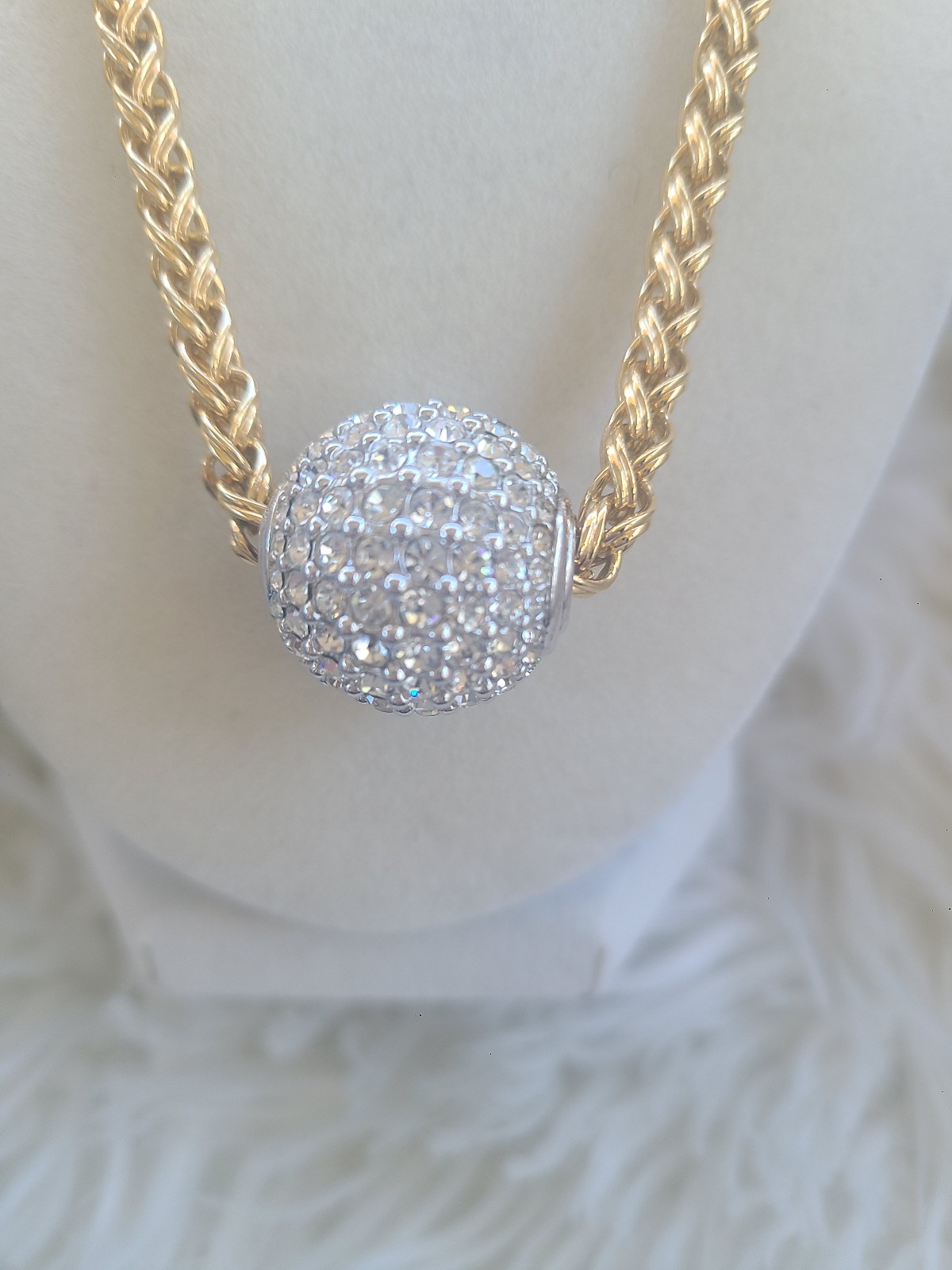 Long Swarovski Rhodium Plated Sliding Ball Necklace- Great Vintage Condition