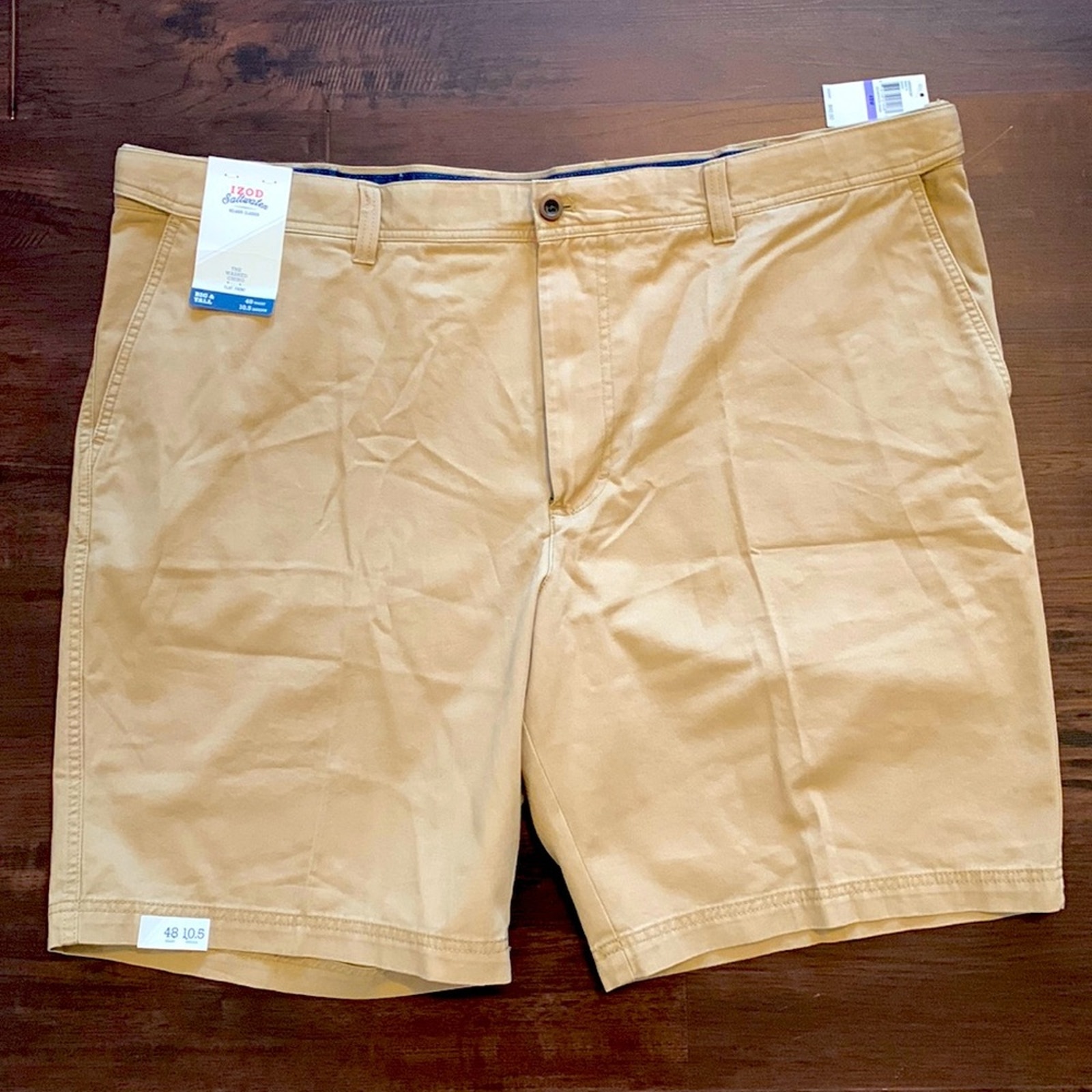 IZOD MENS SALTWATER SHORTS RELAXED FIT CLASSIC FIT FLAT FRONT CHINO TAN 48
