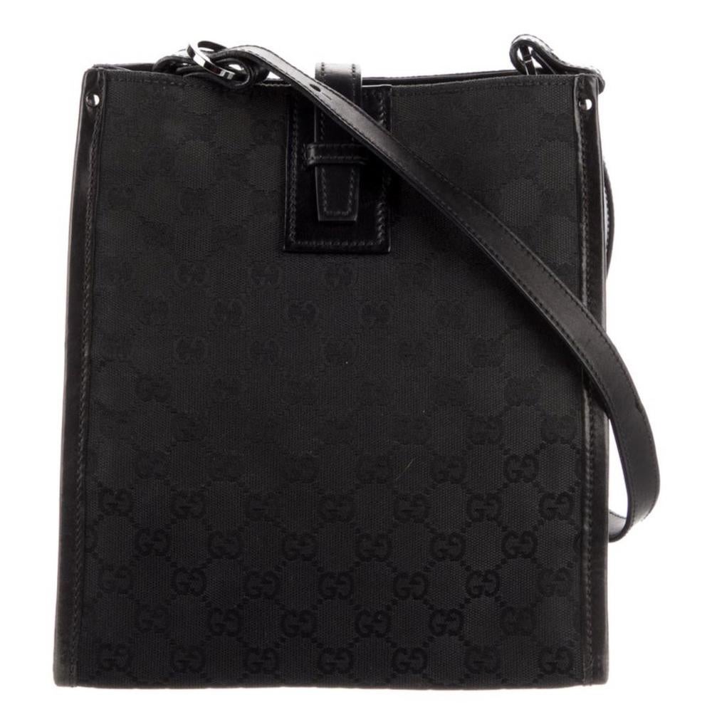 Gucci Vintage Monogram GG Tote in Bkack Canvas and Leather