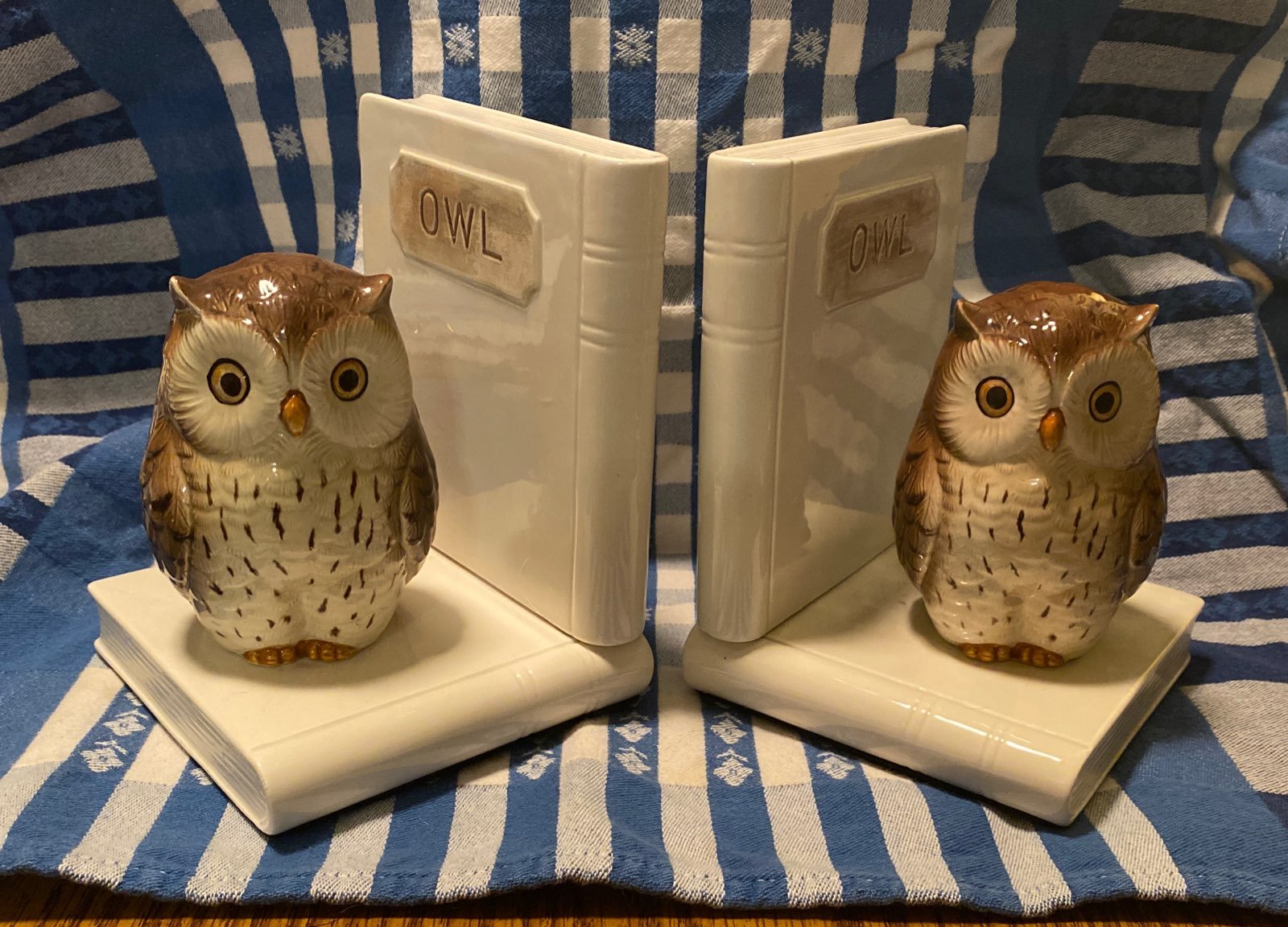 OMC Vintage Owl Ceramic Bookends Japan