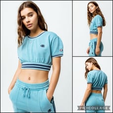 Champion Cropped Vintage Dyed Crew Ringer Stripe Tee Sweatshirt Top
