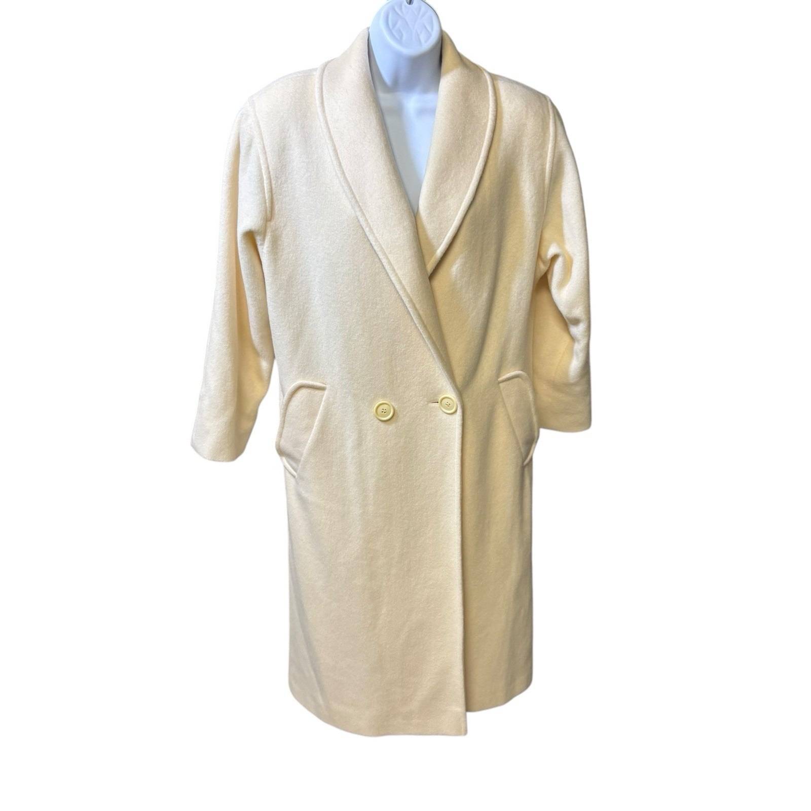 Vintage Unbranded Cream 100% Wool Trench Dress Coat Jacket Womens 2P USA