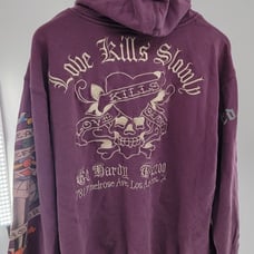 Vintage Ed Hardy Purple Love Kills Slowly Skull Y2K Hoodie