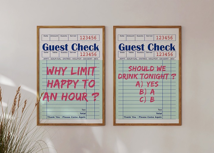 Guest Check Print 2 Piece Wall Art Bar Cart Art Decor Poster