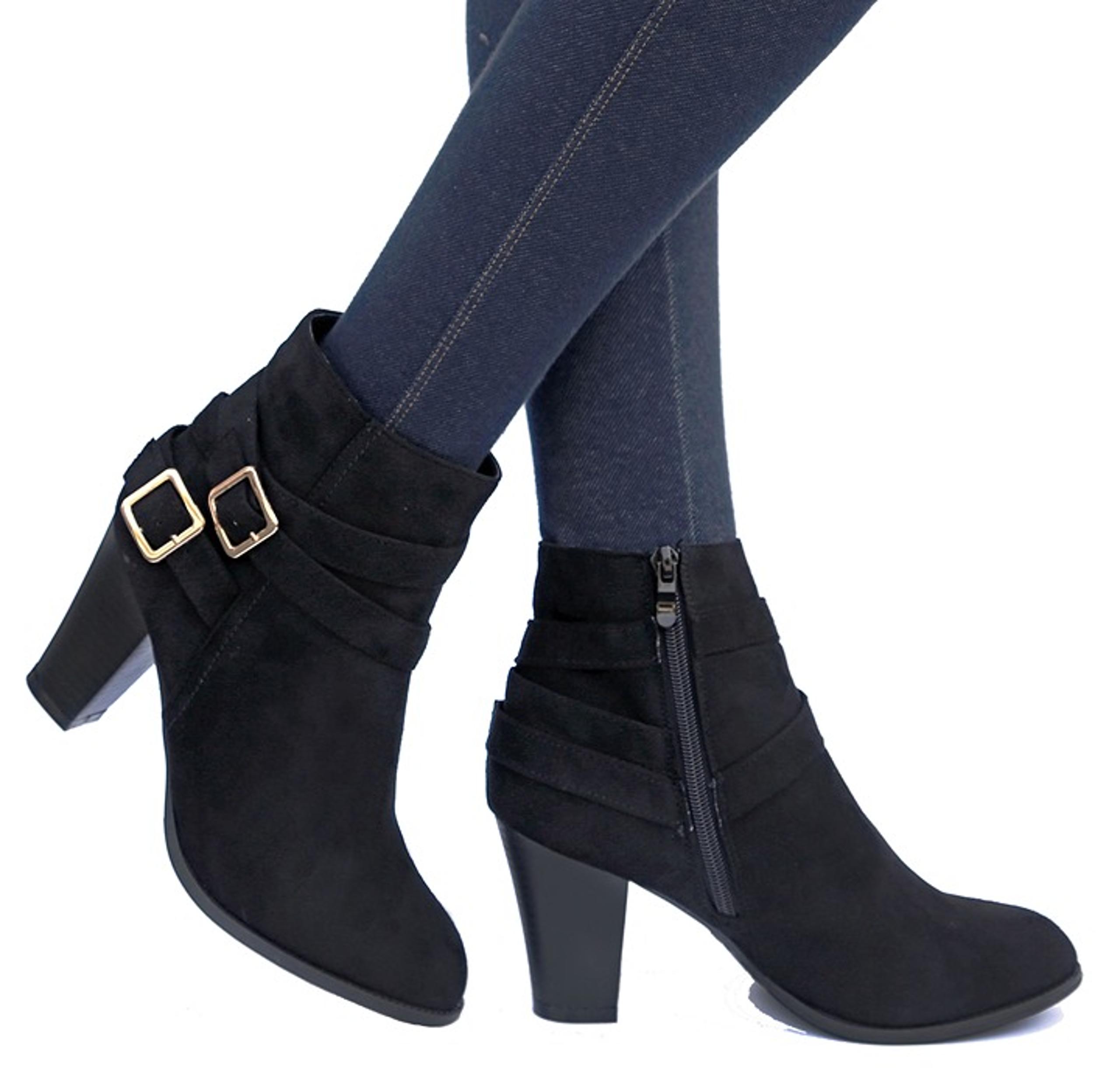 New Black Women Buckle Chunky Heel Ankle Boots Booties Size 8.5