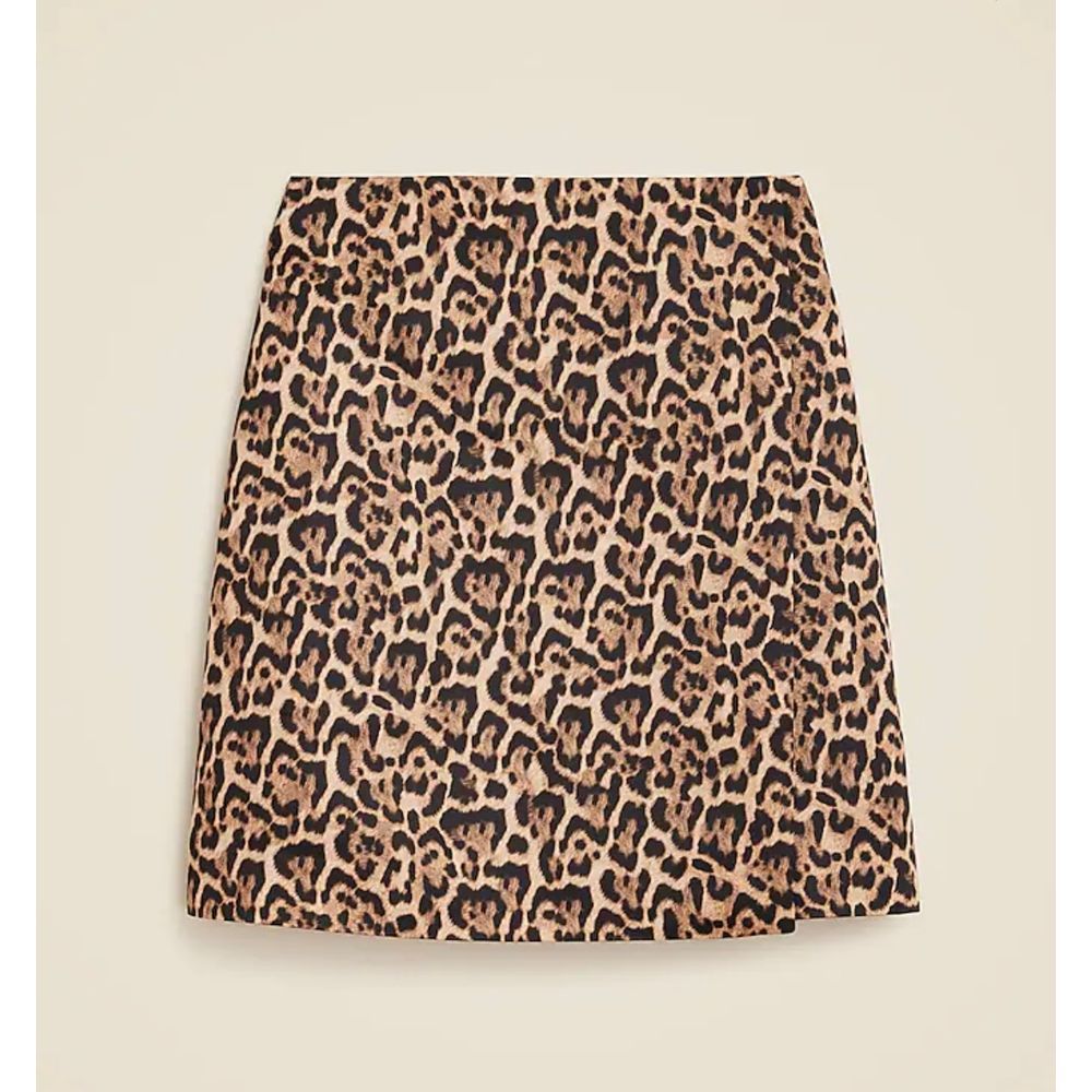 NWT J. Crew Sz 4 Collection Leopard-print wrap skirt in Duchese Satin 128