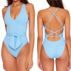 BECCA Ice Blue Belted One Piece Swimsuit