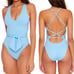 BECCA Ice Blue Belted One Piece Swimsuit