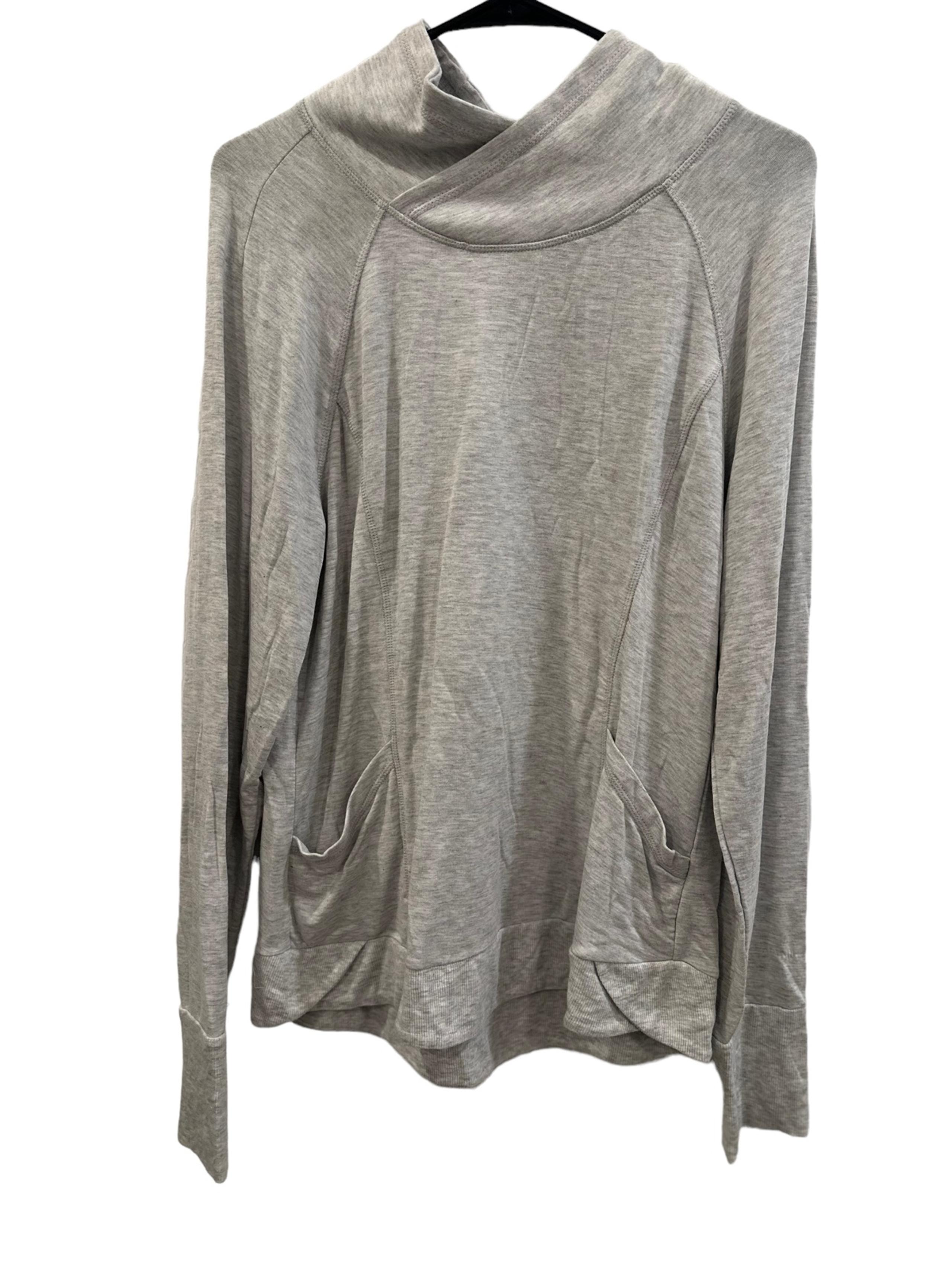 Yogalicious Women's Heather Gray Soft Cross Neck Pullover with Pockets Sz L EUC
