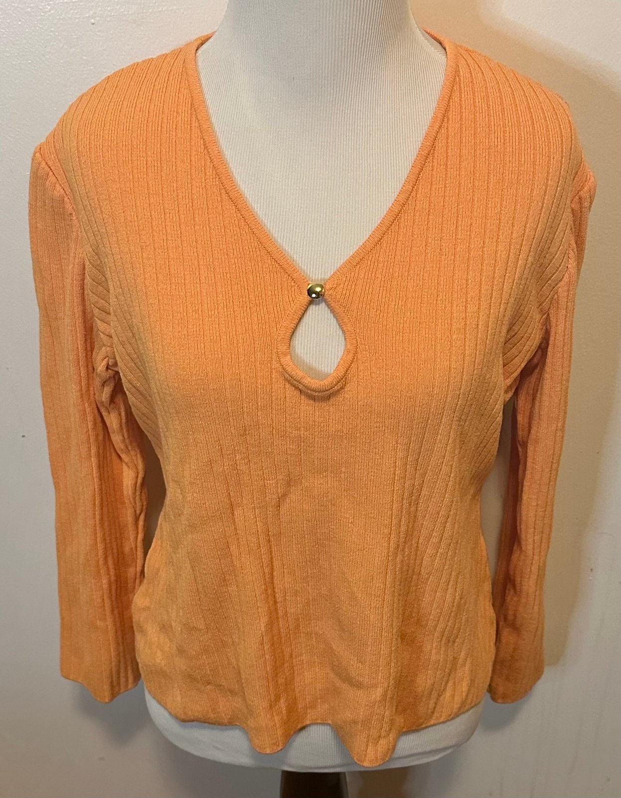 St. John Orange V Neck Long Sleeve Shirt