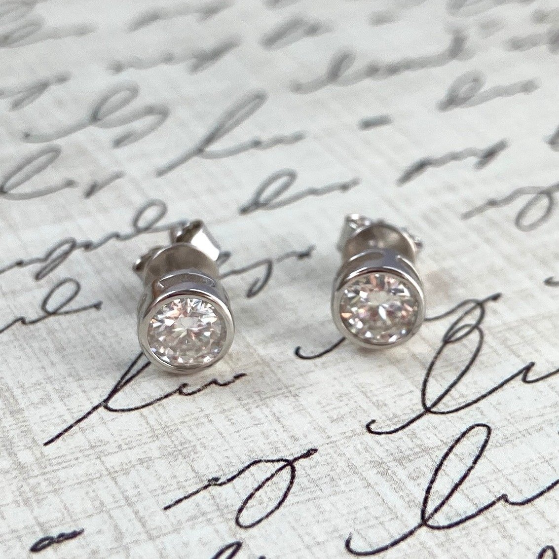 925 Sterling Silver .5CT Round Cut Bezel Set Moissanite Stud Earrings 1 CT Total