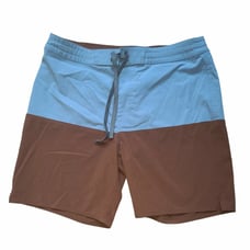 prAna On The Rocks Boardshorts 7.5 Inseam Blue Brown Color Block Men's 32 Waist