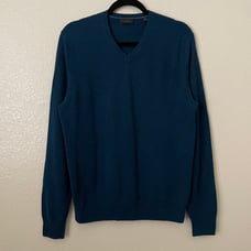 Saks Fifth Avenue Sweater Mens Medium Blue 100% Cashmere V-Neck Pullover Preppy