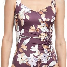 Gottex Amore Full Coverage Shaped Square Neck One Piece Swimsuit, Size 10 in Mau