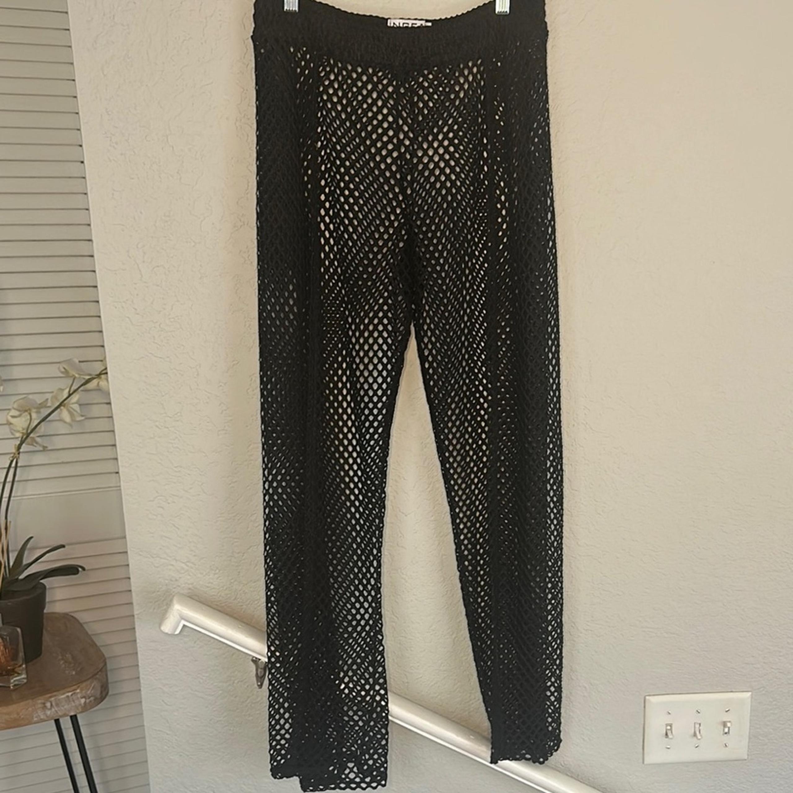 Black Mesh Beach Pants Split Resortwear Cruise Vacation Net Swim Coverup Sheer