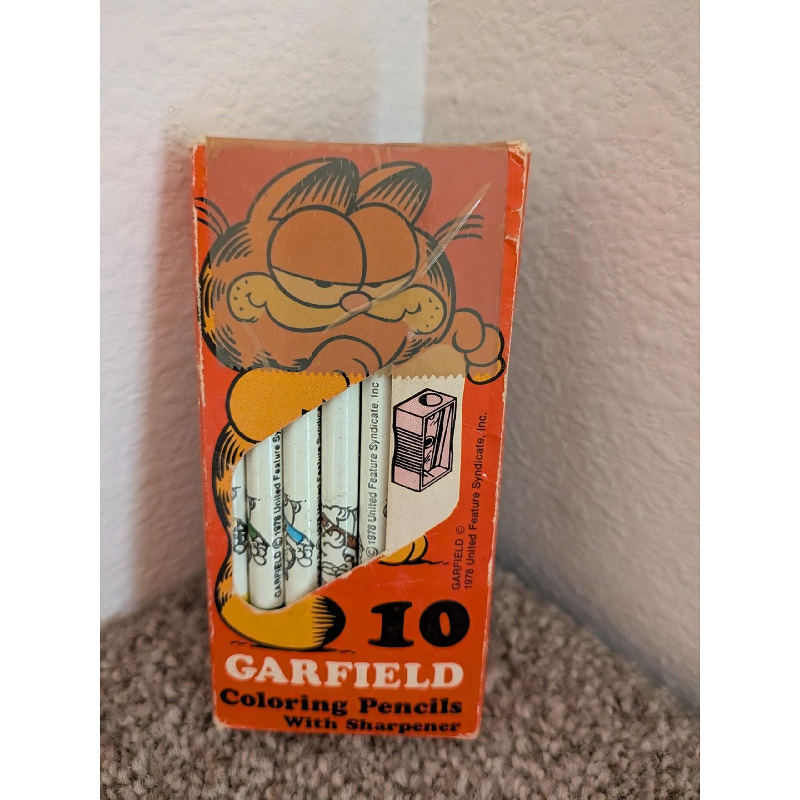 Vintage Garfield Coloring Pencils 10 Pack with Sharpener 1978 United