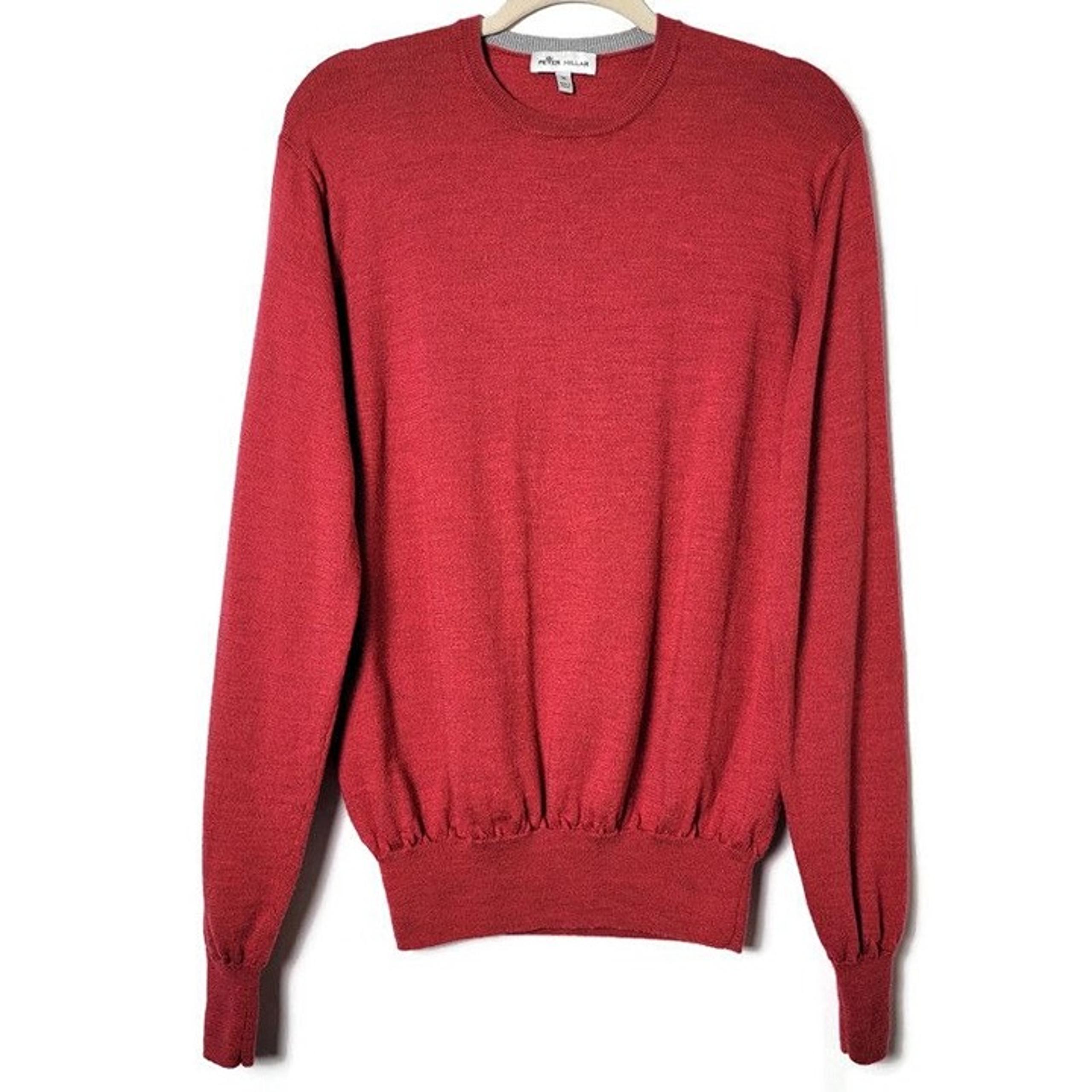 Peter Millar Mens Red Wool Silk Crown Soft Crew Neck Golfing Sweater Medium