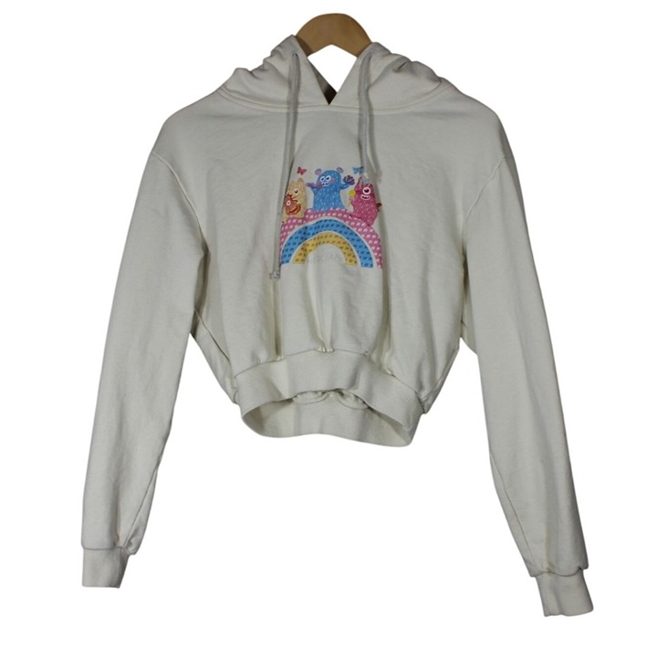Herlian space monster rainbow cartoon French terry crop hoodie sweatshirt S