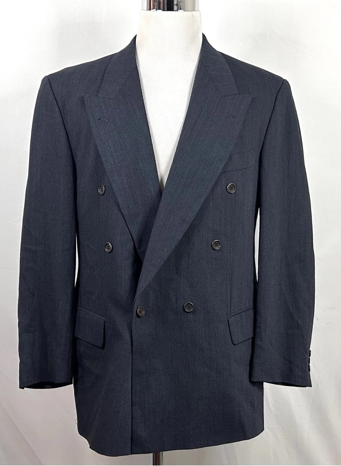 Hugo Boss 44L Al Capone Catania Double Breasted Sport Coat Gray 100% Wool