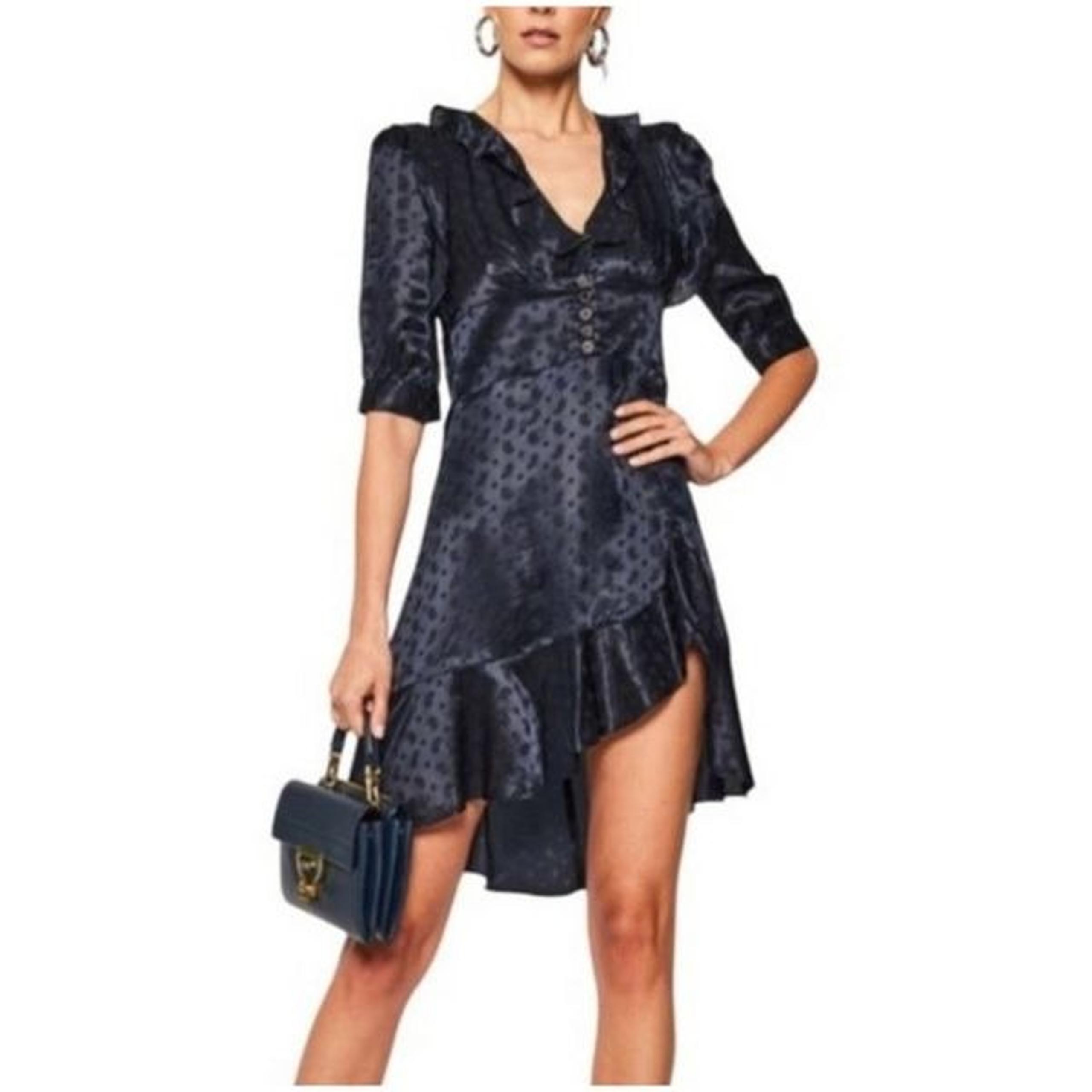 The Kooples Paisley Jacquard Frilly Ruffle Hem Mini Dress Sz 2 Viscose Silk