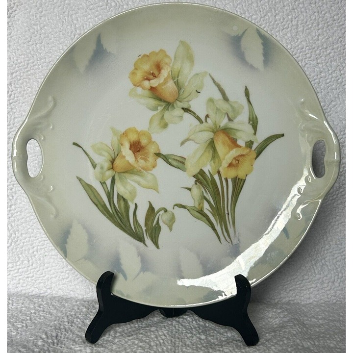 Three Crown China Serving Plate Yellow Daffodils Shadow Leaves c1909-1916 VGUC
