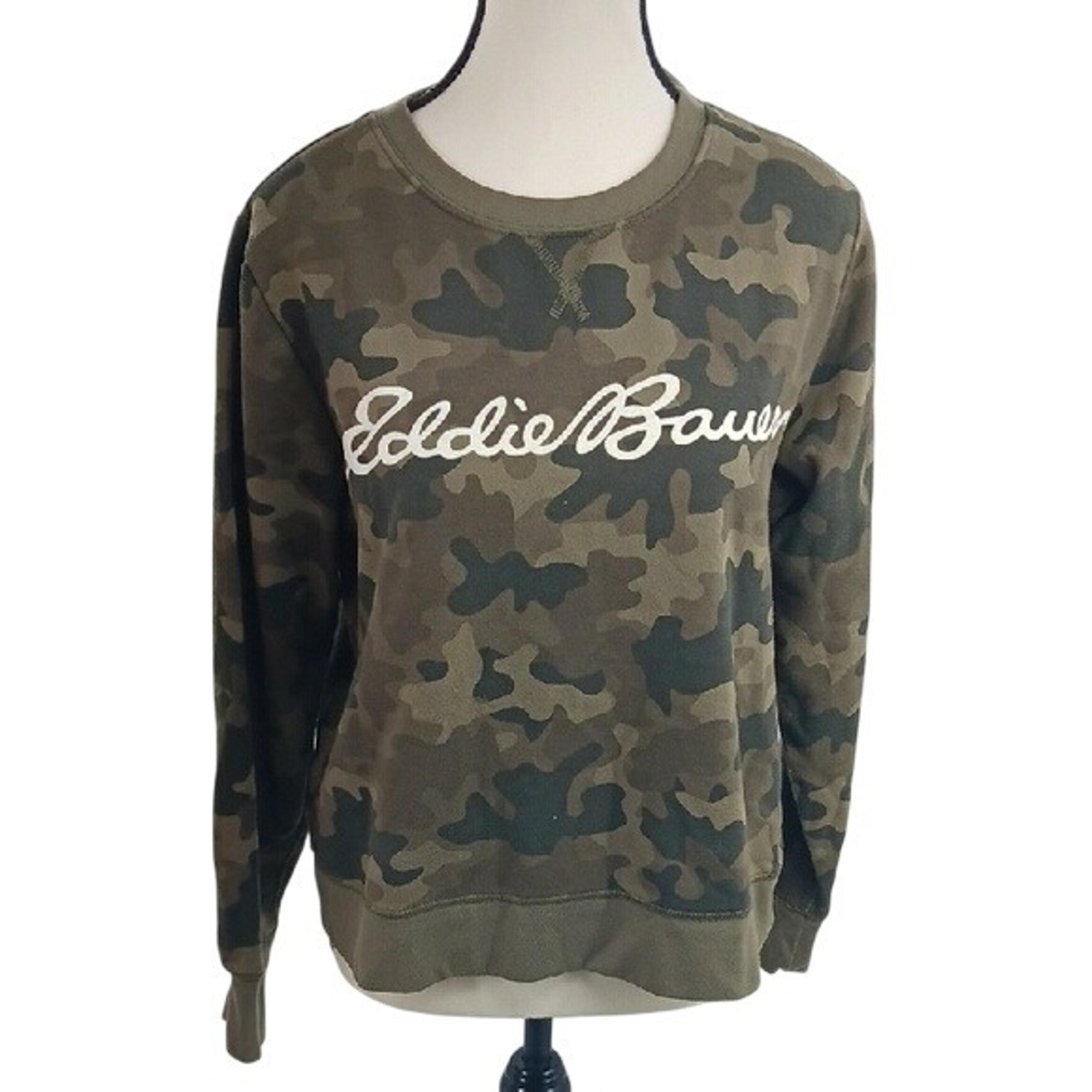Eddie Bauer Sweatshirt Womens Size S Green Camouflage Crew Neck Casual