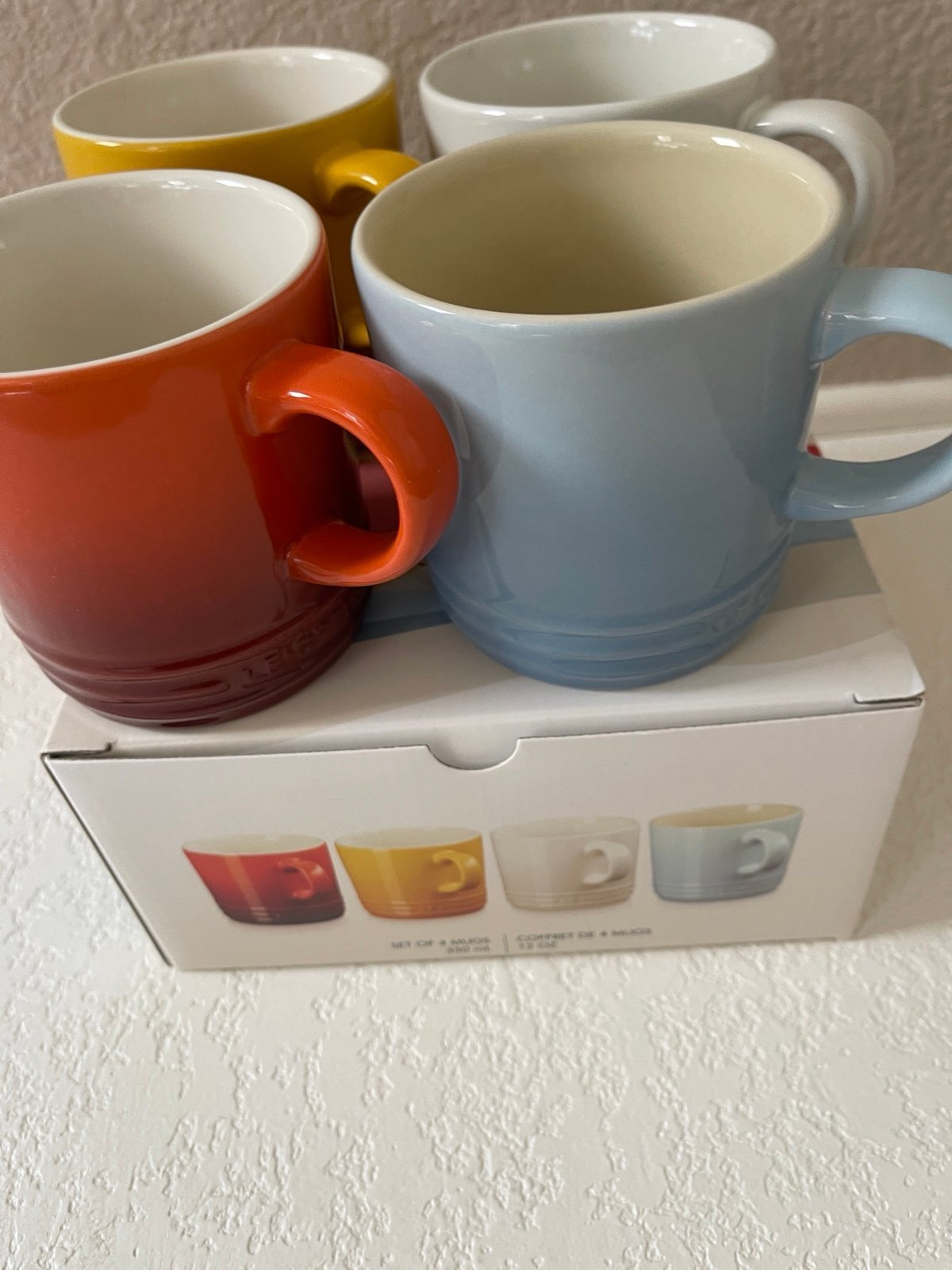 Le Creuset Coffee Mugs Lot of 4 Elements Collection 12 Ounce Mugs Brand New