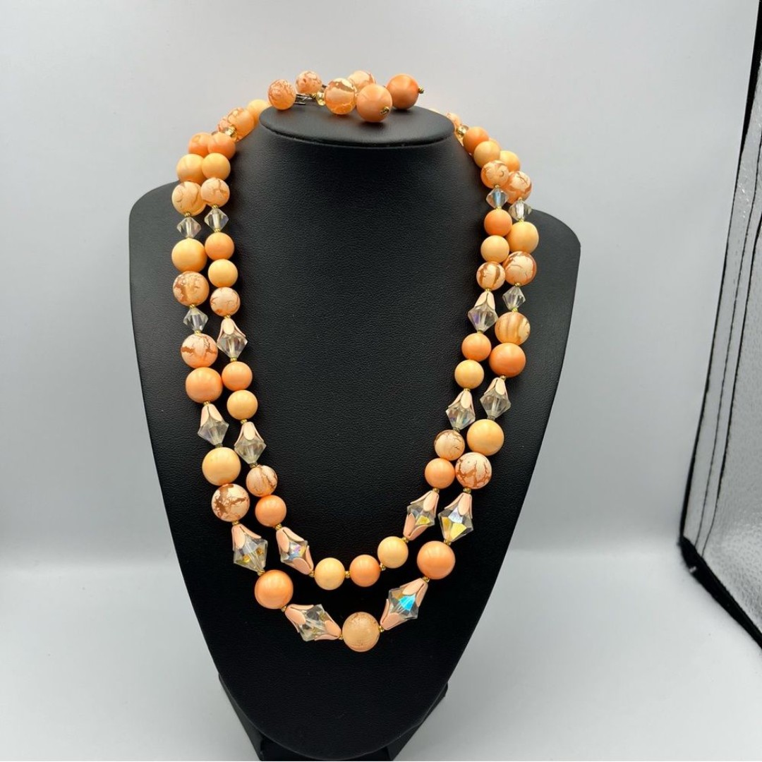 Woman’s Vintage Unmarked orange floral jewelry set