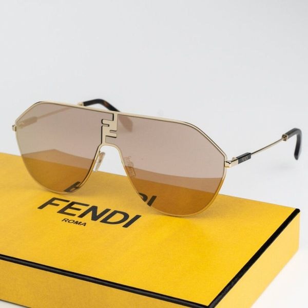 NEW Fendi FE40080U FF MATCH 32G Shiny Clear Gold Brown Mirror Unisex Sunglasses