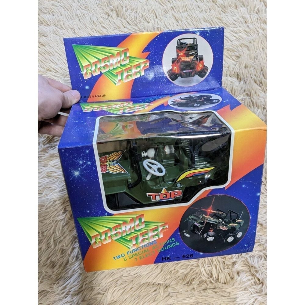 Cosmo Jeep Vintage 1980 80's Battery operated Toy with box Rare Hard To Find