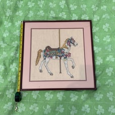 Vintage Carousel Horse Cross Stitch Framed Artwork