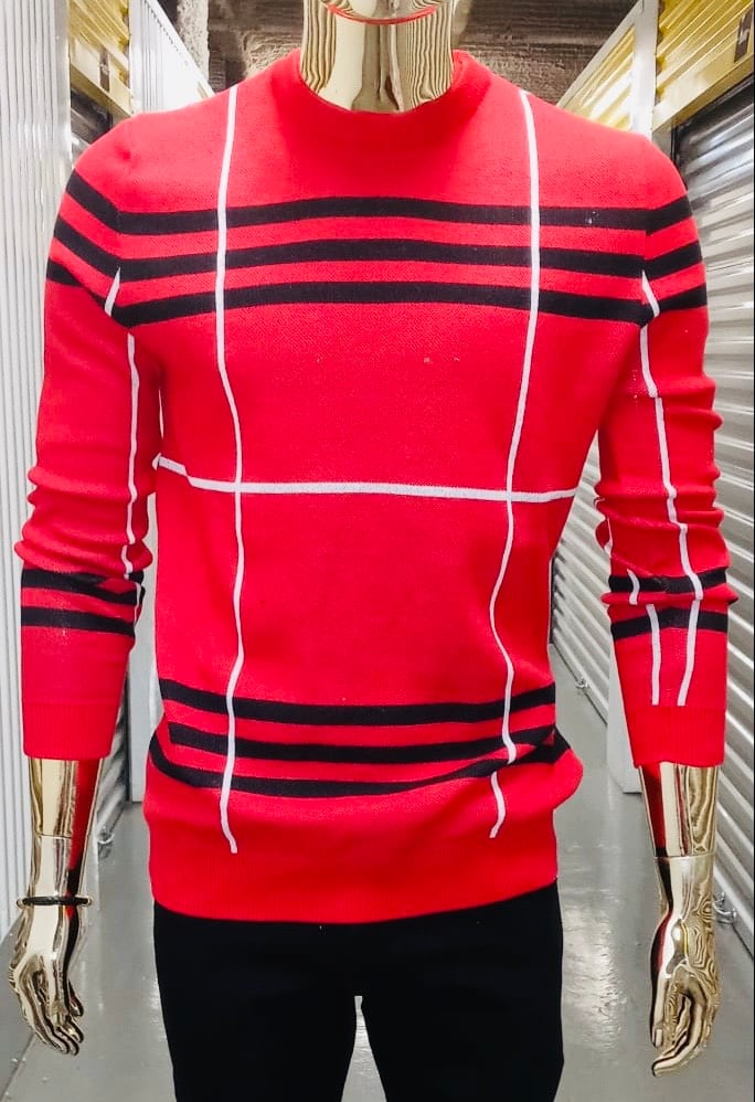 Large M.A. Red Plaid Color Block Sweater