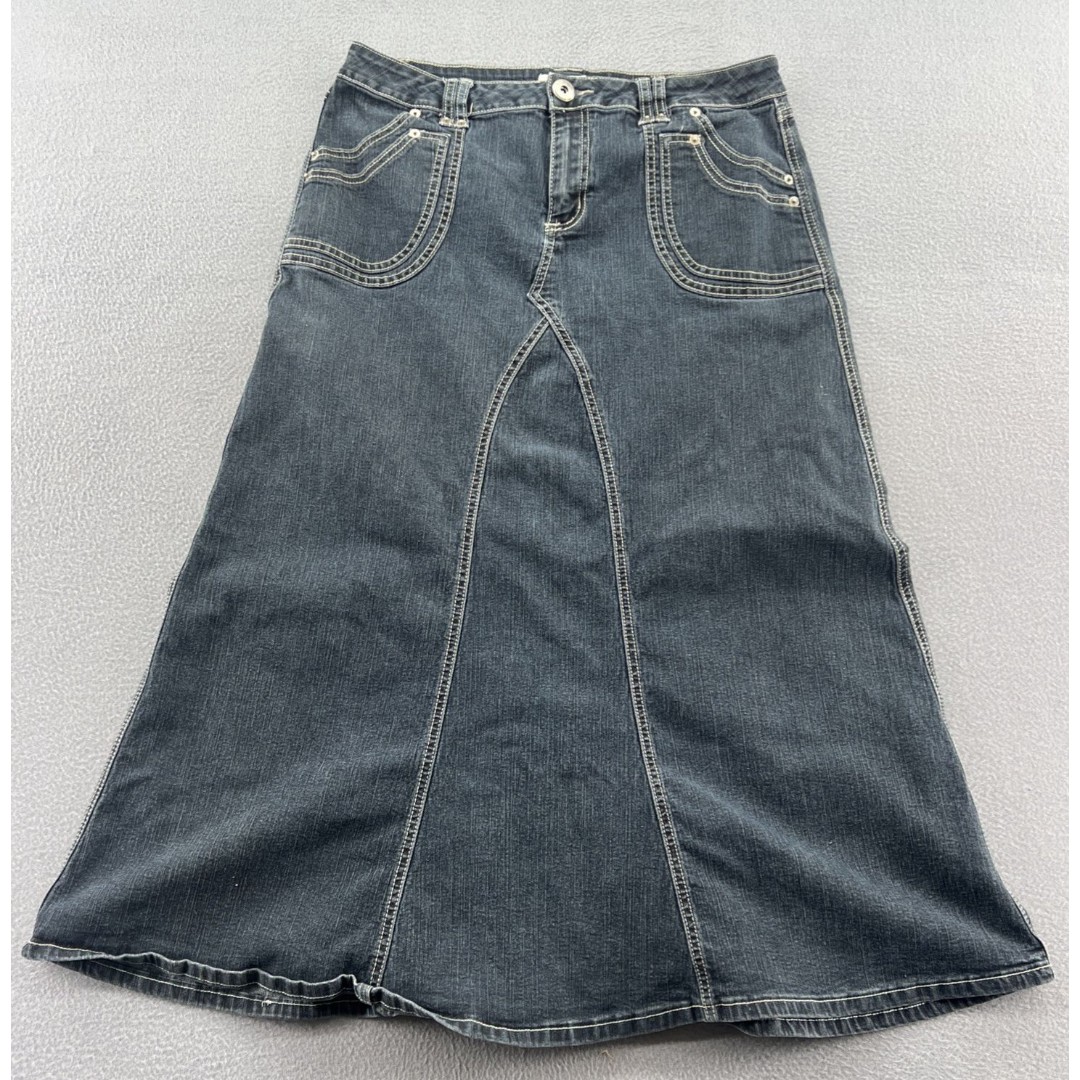 Vintage Cato Skirt Womens Sz 12 Medium Wash Denim Maxi Long Skirt A-Line Pockets
