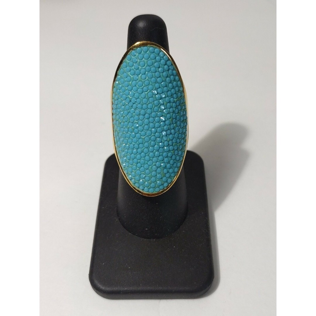 Henri Bendel Turquoise Gold Tone Statement Ring Size 6 1/2
